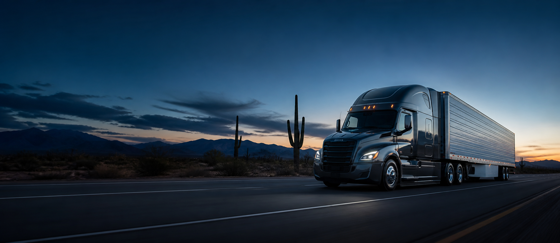 Semi truck near Tucson at sunrise